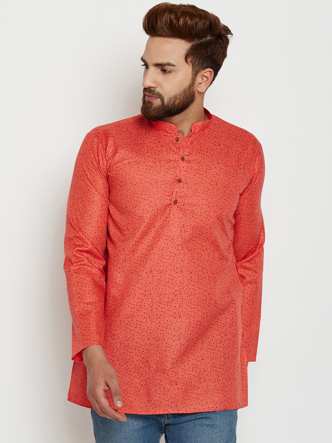 

SOJANYA Men Orange Printed Straight Kurta