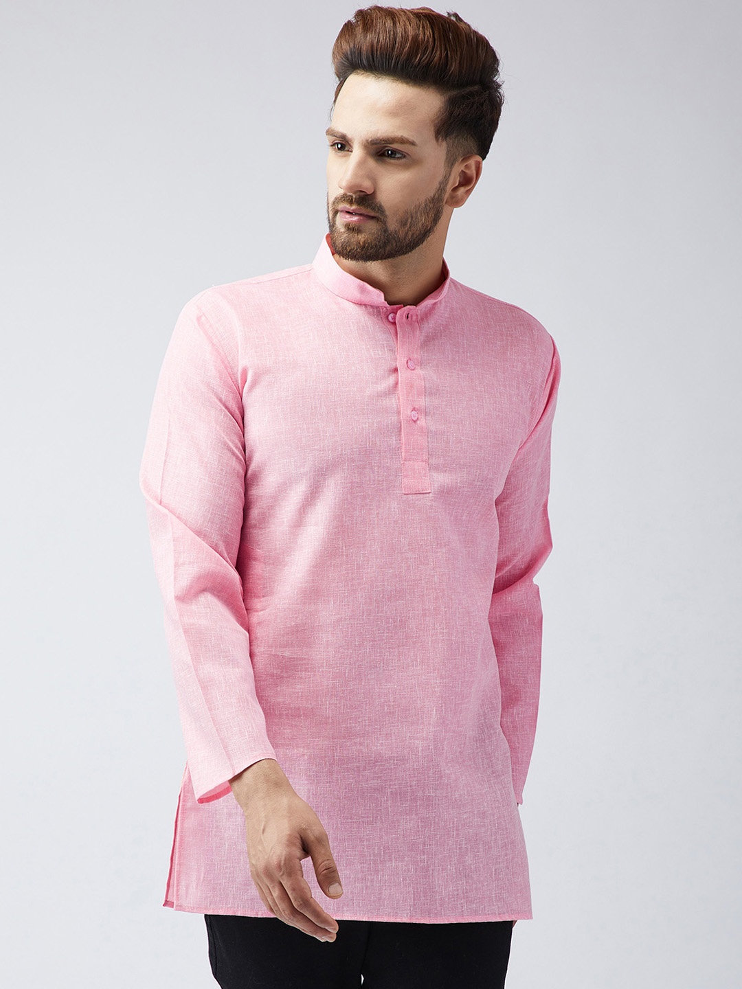

SOJANYA Men Pink Solid Straight Kurta