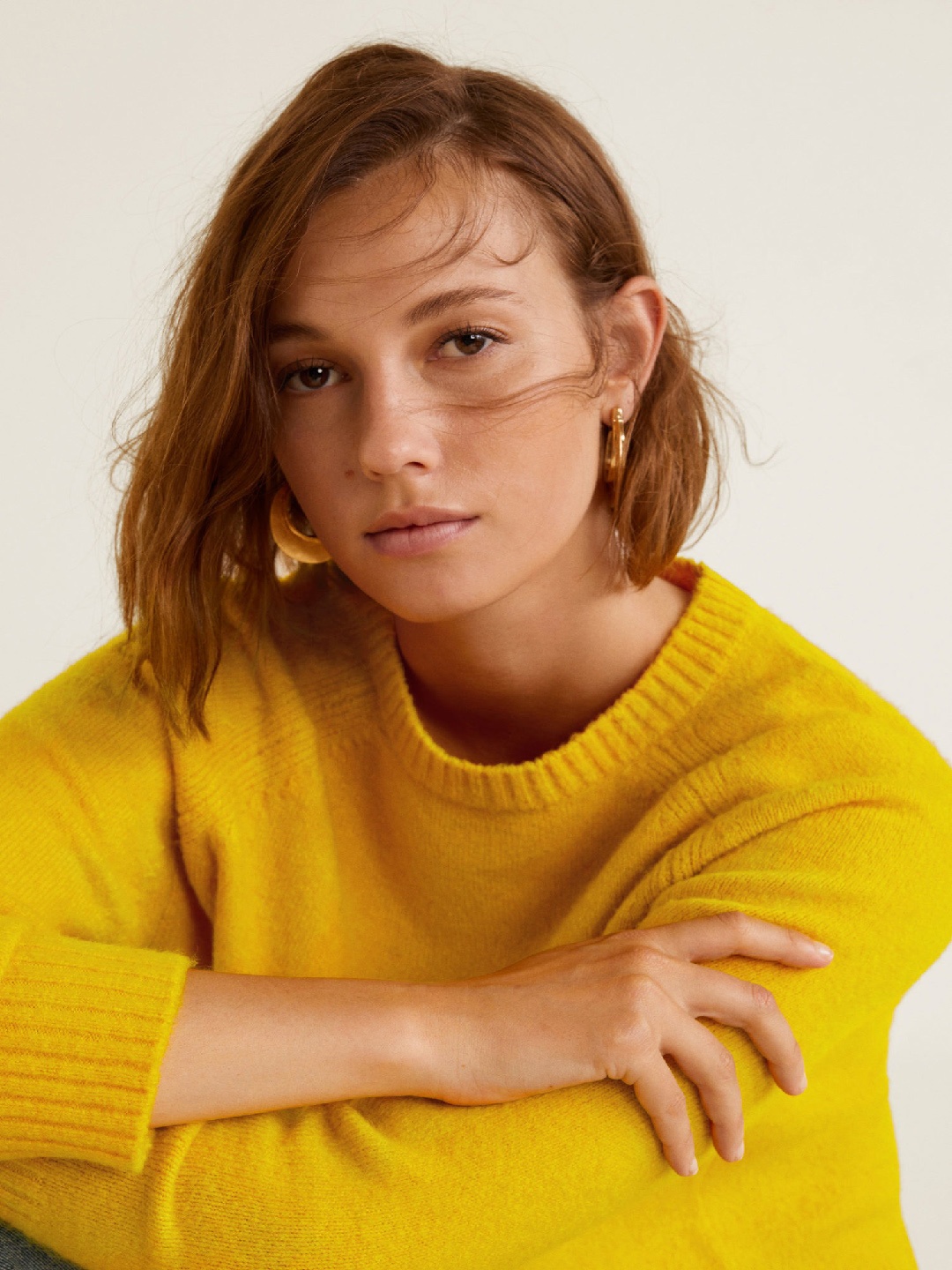 

MANGO Women Yellow Solid Pullover