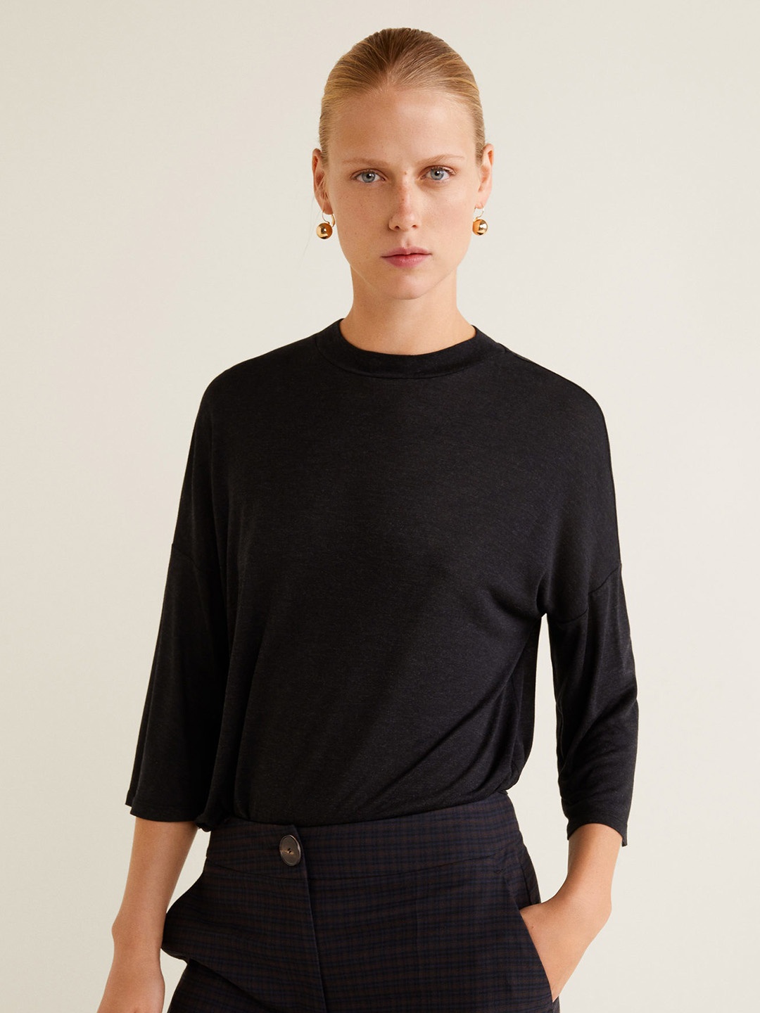 

MANGO Women Black Solid Top