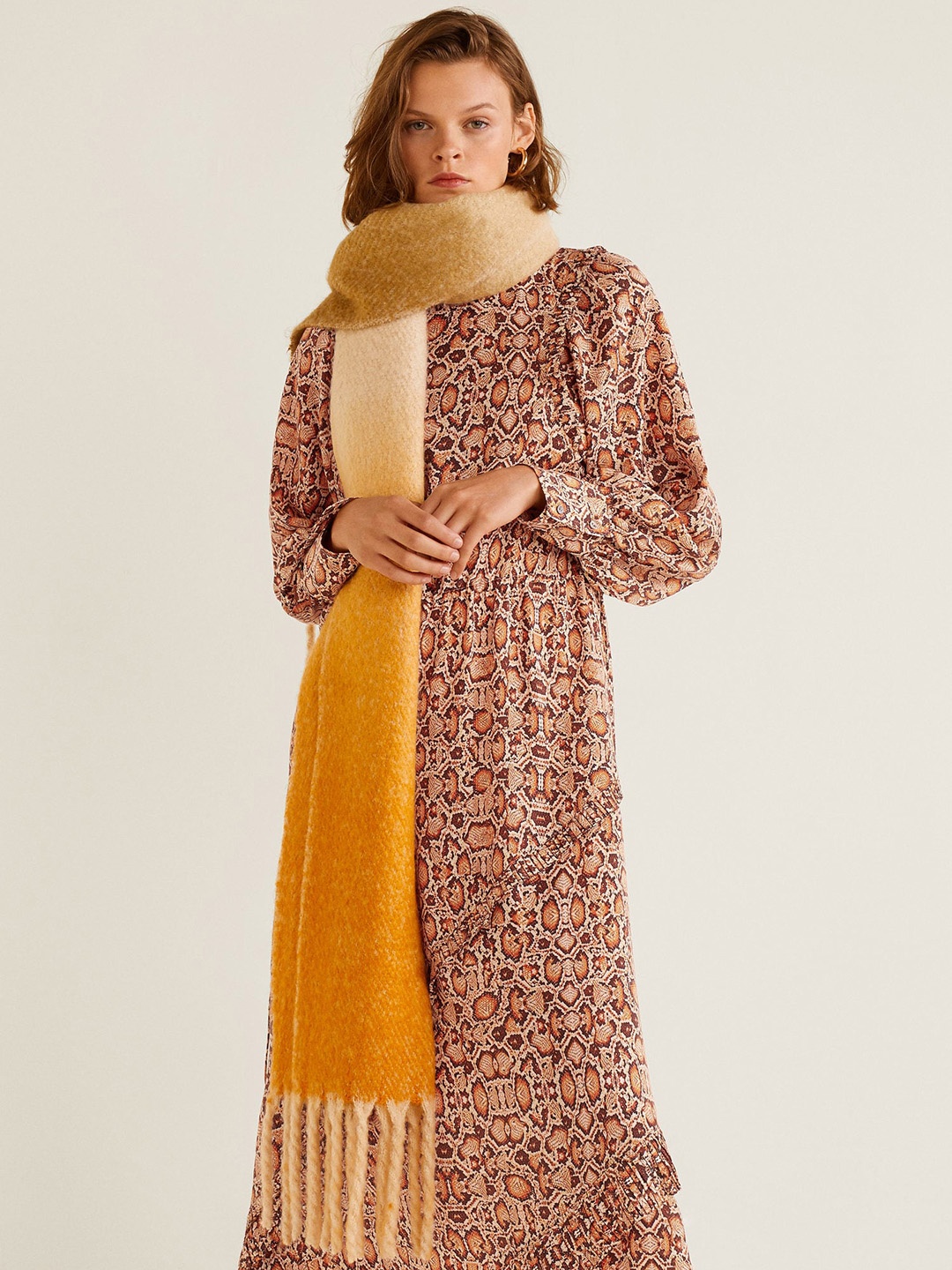 

MANGO Women Brown & Orange Animal Printed A-Line Dress