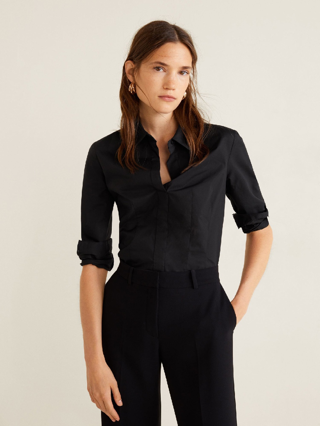 

MANGO Women Black Solid Shirt Style Top