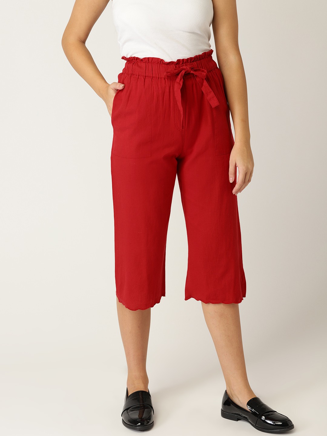 

MANGO Women Red Regular Fit Solid Culottes
