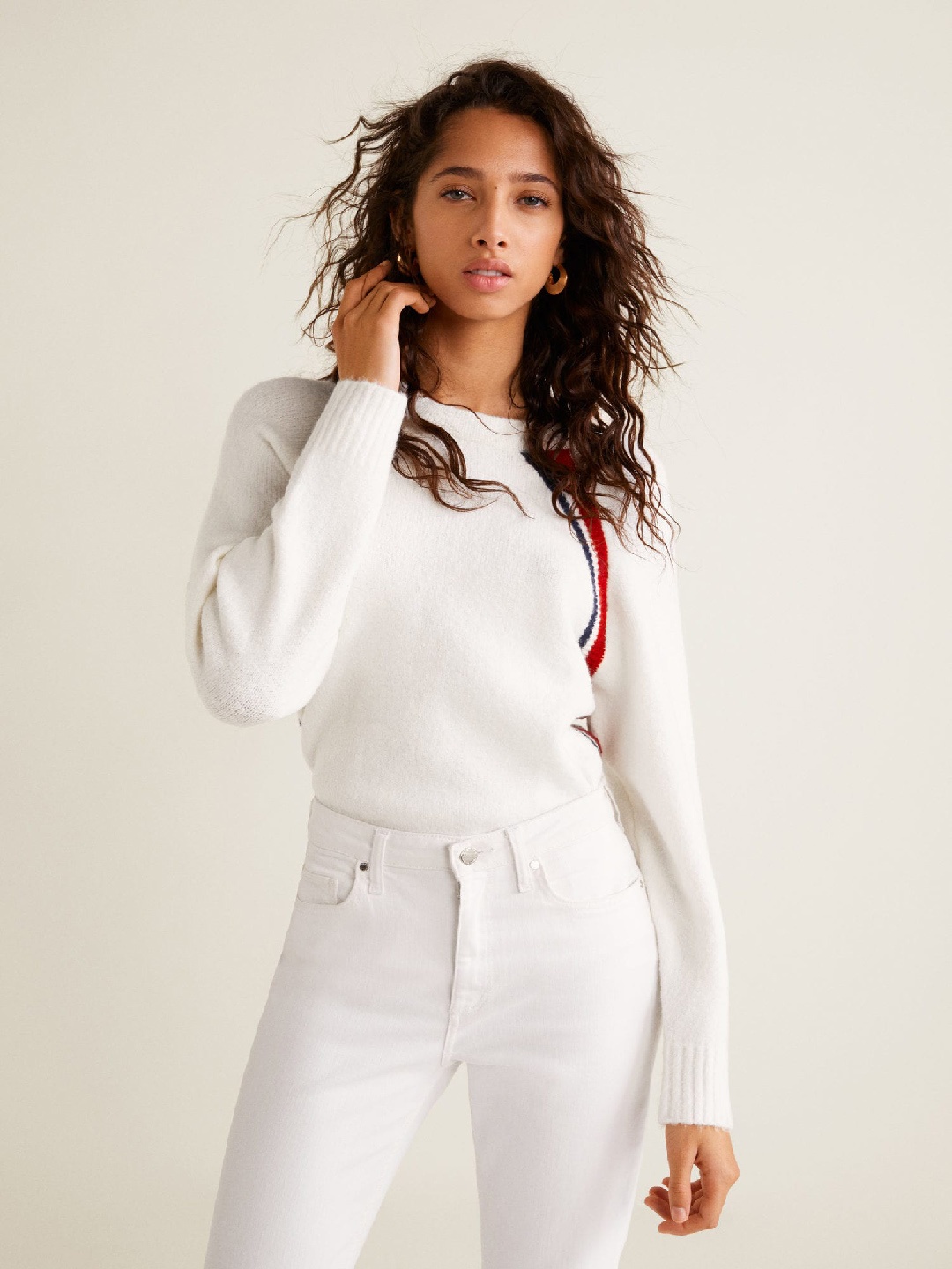 

MANGO Women Off-White Solid Pullover