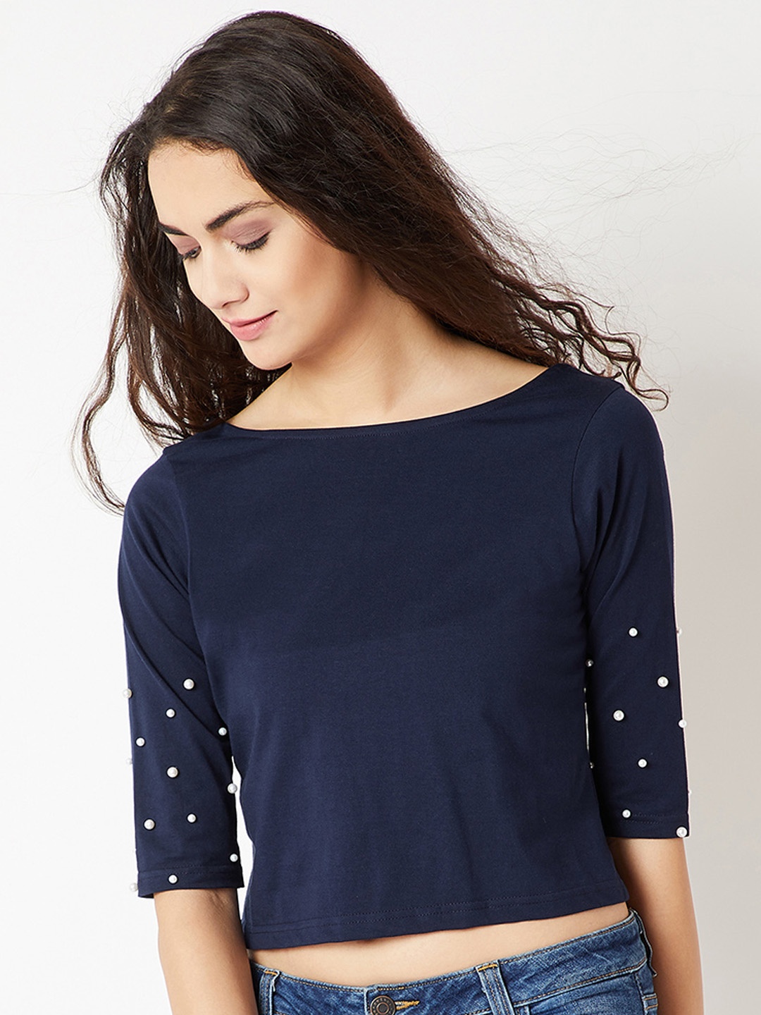 

Miss Chase Women Navy Blue Embellished Top