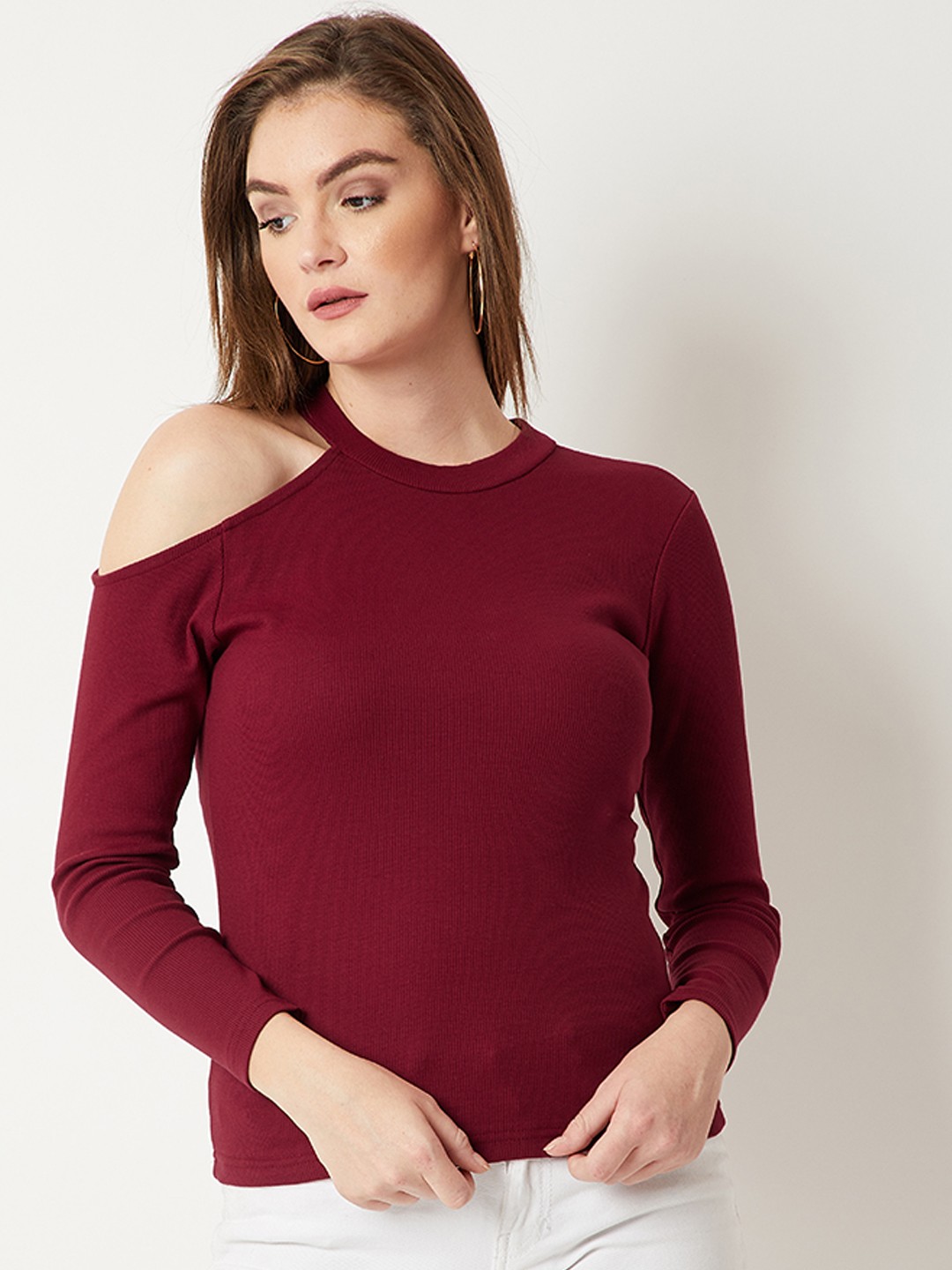

Miss Chase Women Maroon Solid Pure Cotton Top