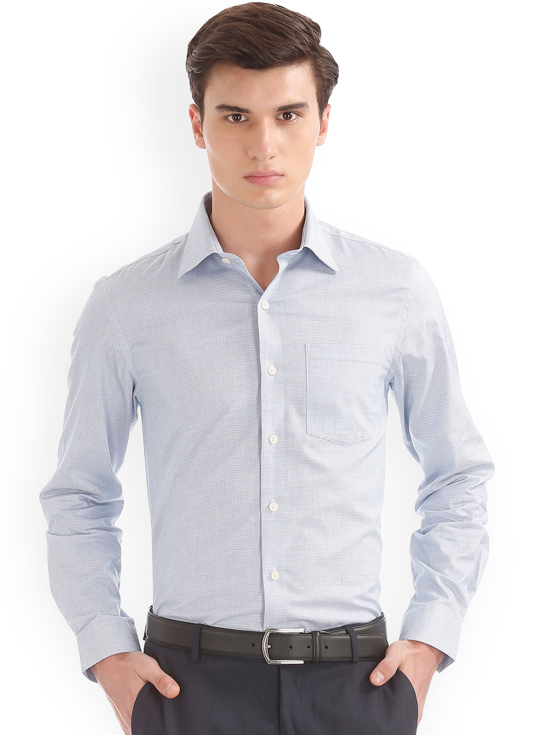 

Arrow Men White & Blue Slim Fit Checked Formal Shirt
