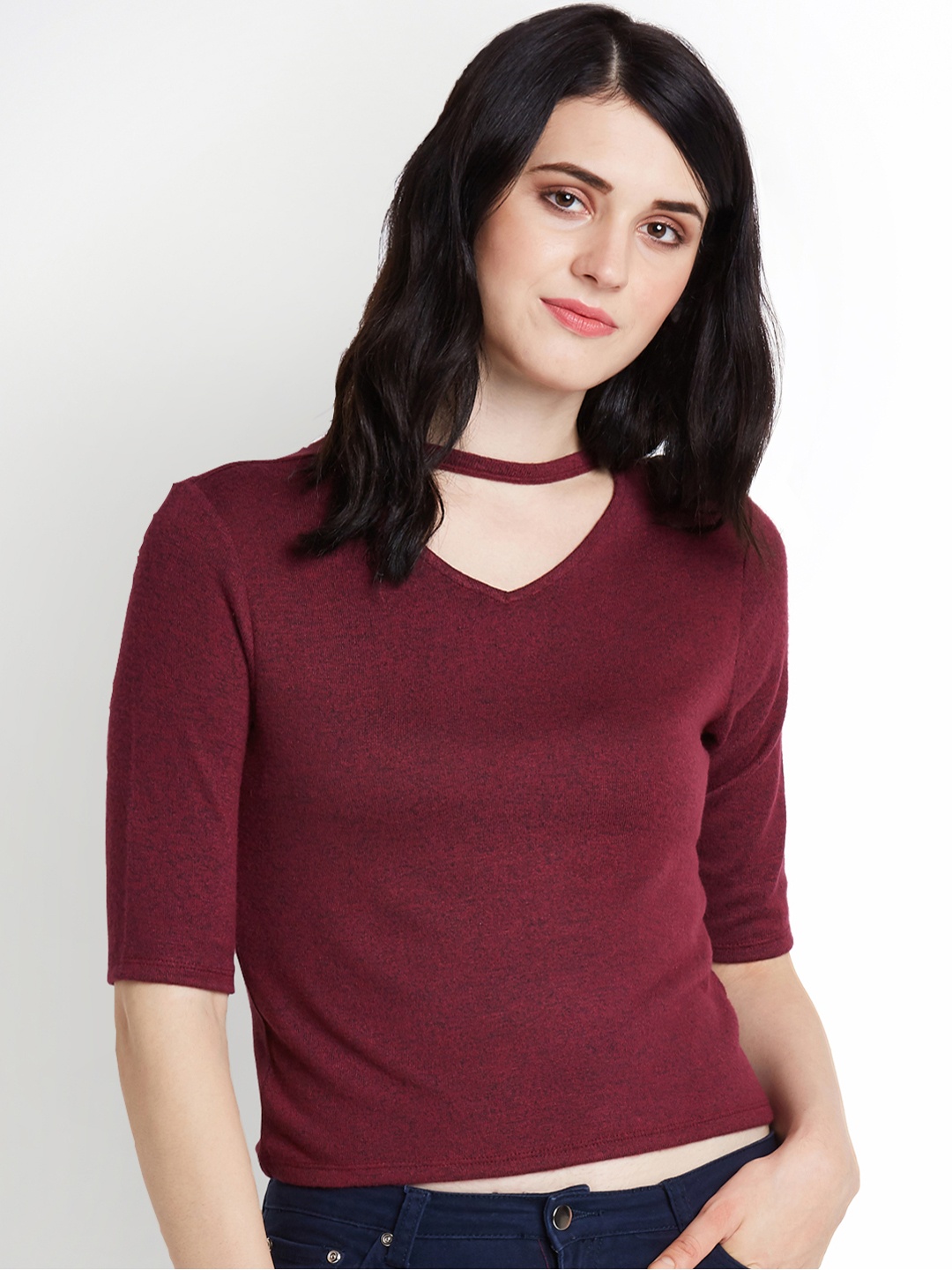 

Honey by Pantaloons Women Maroon Solid Top
