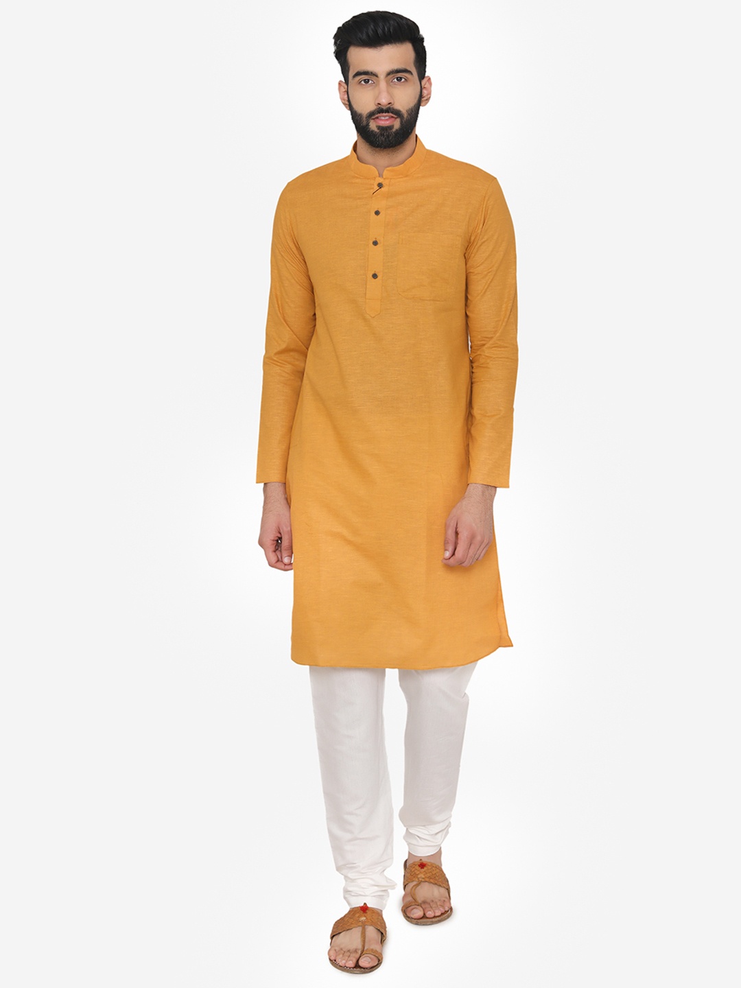 

Manyavar Men Orange Solid Straight Kurta