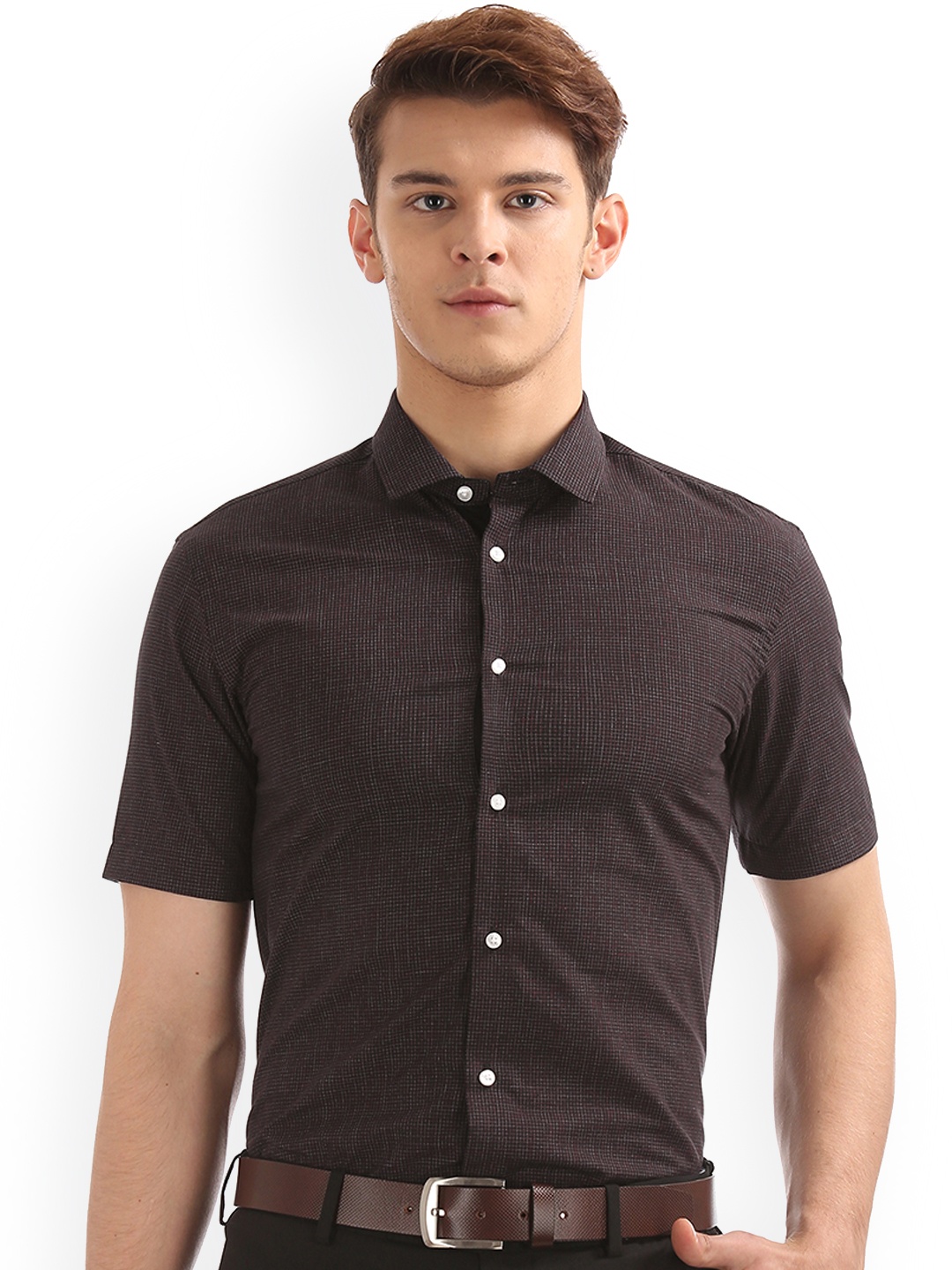 Arrow New York Men Brown Skinny Fit Self Design Semiformal Shirt