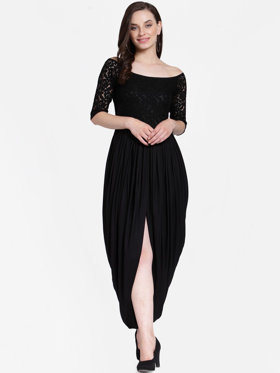 

Cation Women Black Solid Lace Maxi Dress