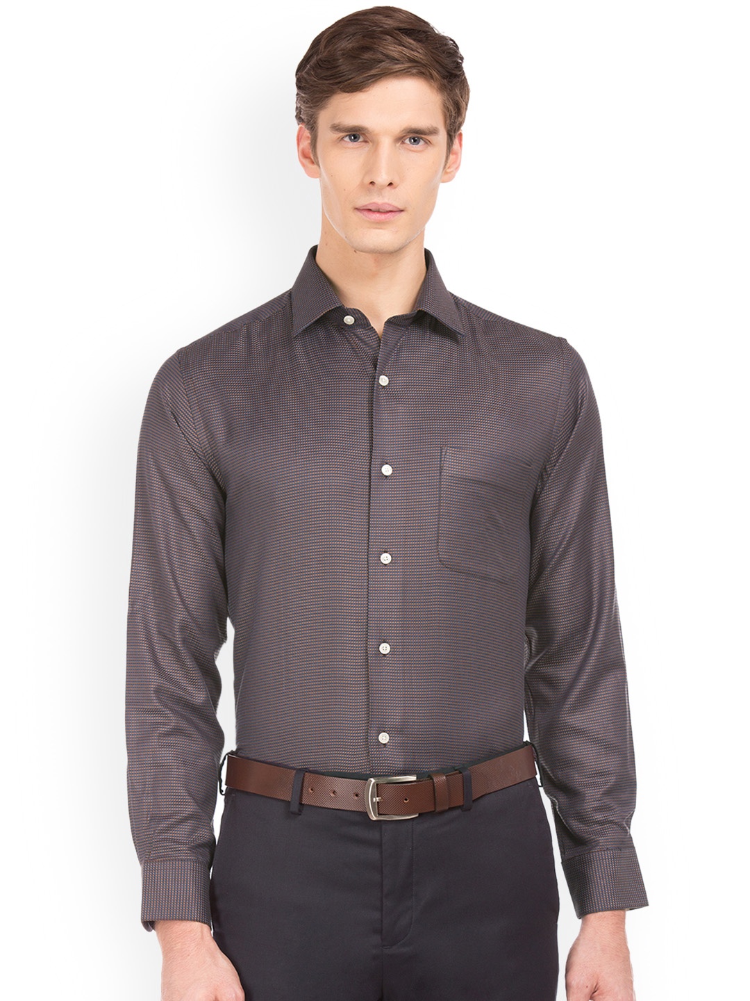 

Arrow Men Navy Blue & Brown Regular Fit Printed Semiformal Shirt