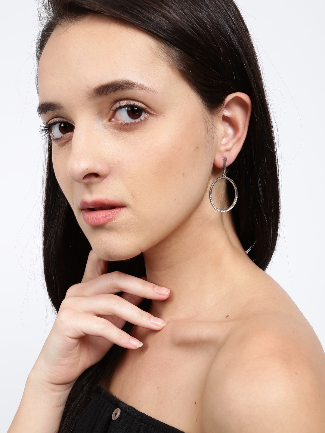 

Ayesha Silver-Toned Contemporary Diamante Circular Drop Earrings