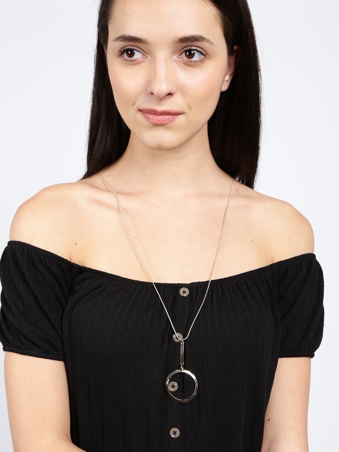 

Ayesha Gold-Toned Contemporary Circular Drop Pendant Necklace
