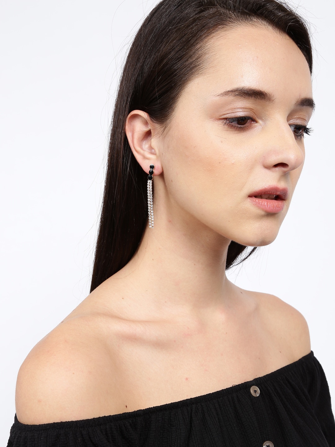 

Ayesha Gold-Toned & Black Diamante Tassel Drop Earrings