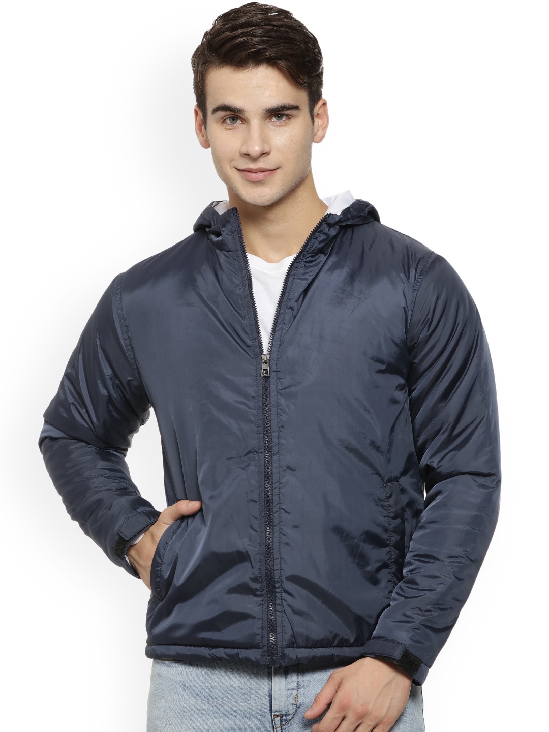 

Campus Sutra Men Blue Solid Padded Jacket