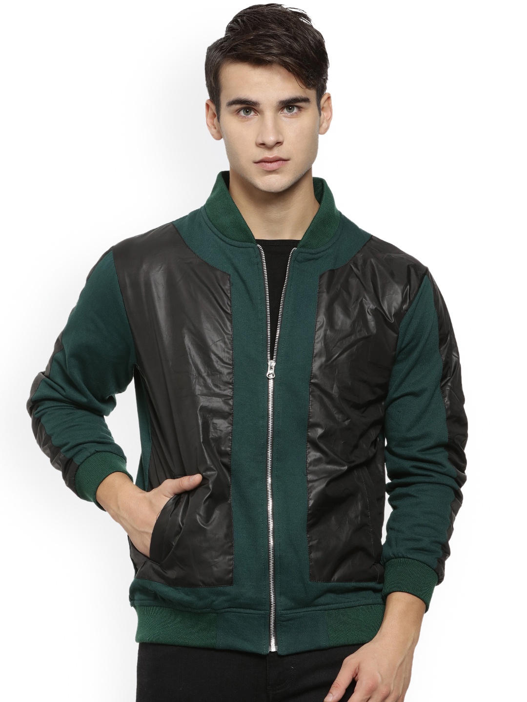 

Campus Sutra Men Olive Green Colourblocked Bomber