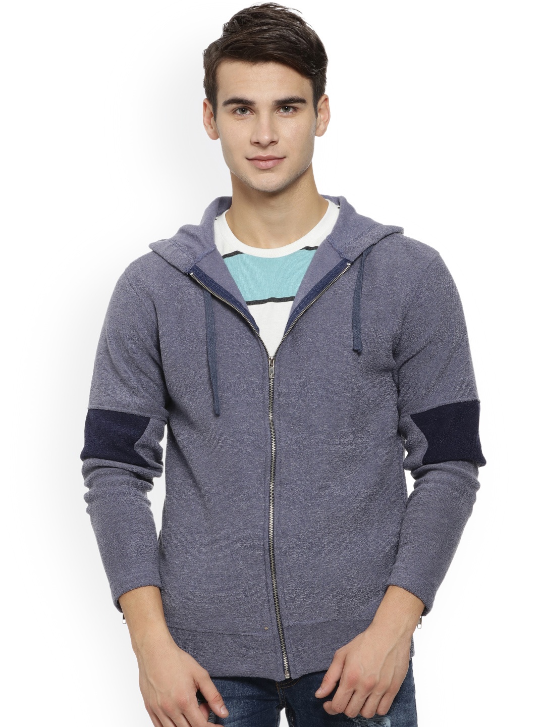 

Campus Sutra Men Blue Solid Hooded Sweatshirt