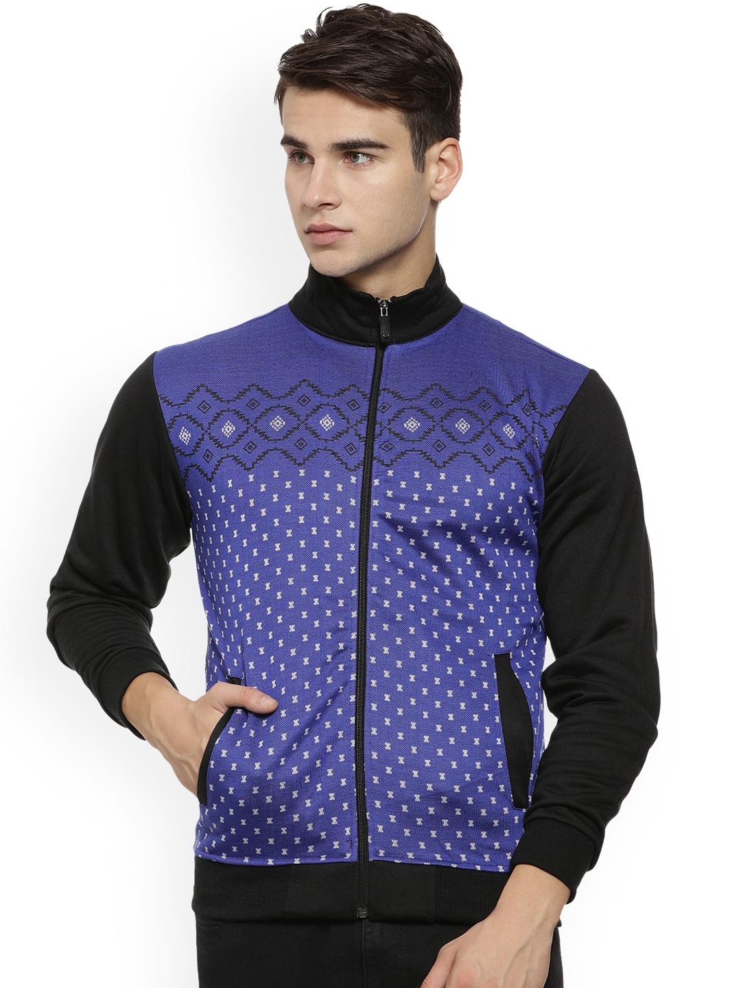 

Campus Sutra Men Blue & Black Self Design Sweatshirt