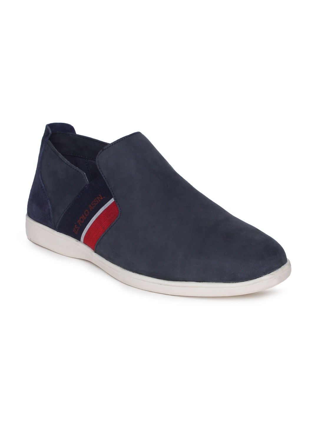 

U.S. Polo Assn. Men Navy Blue Solid ABACO Leather Slip-On Sneakers