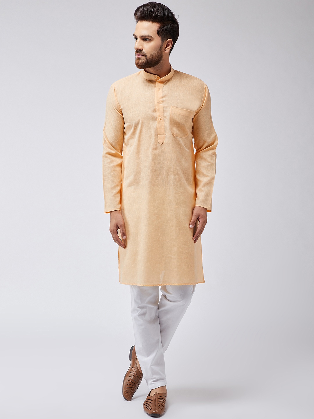 

SOJANYA Men Yellow & White Solid Kurta with Pyjamas