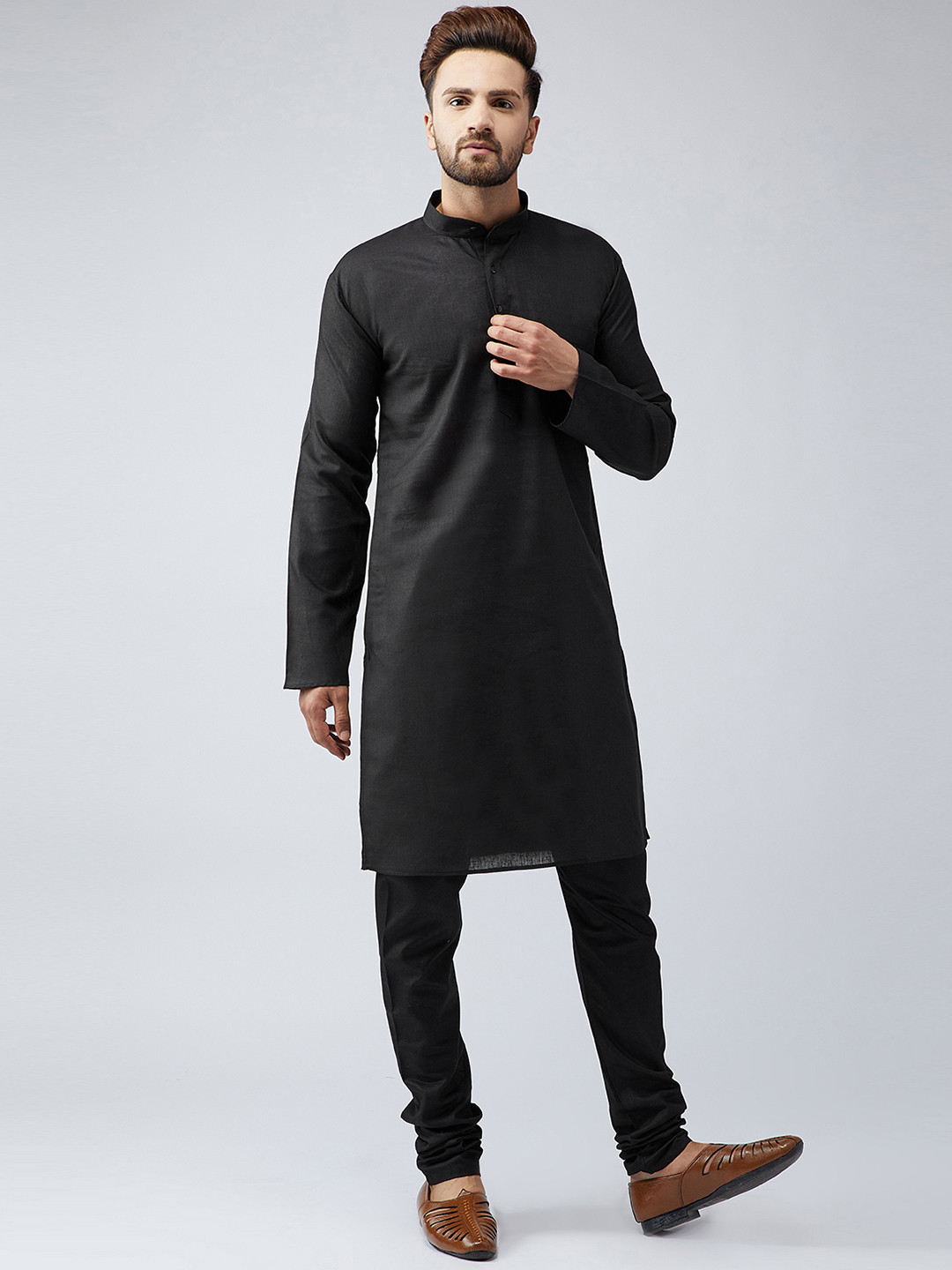 

SOJANYA Men Black Solid Kurta with Churidar
