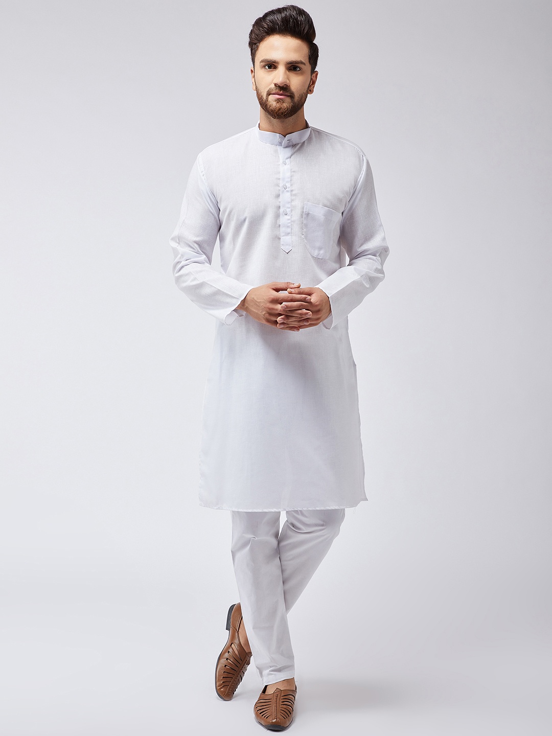 

SOJANYA Men White Solid Kurta with Pyjamas