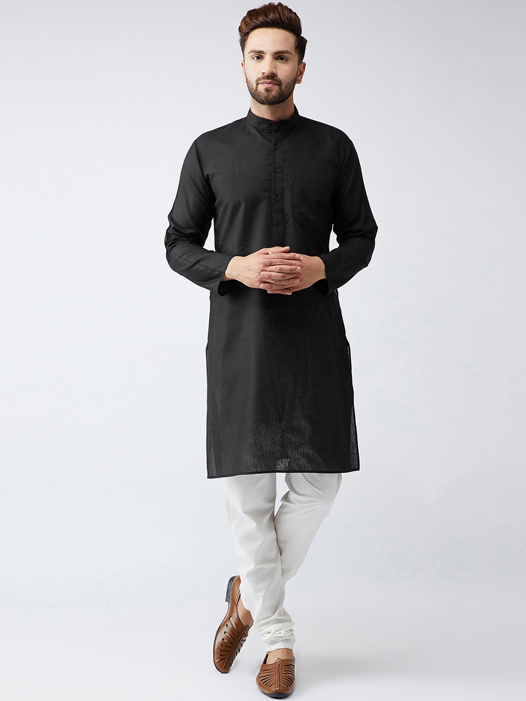 

SOJANYA Men Black & White Solid Kurta with Churidar