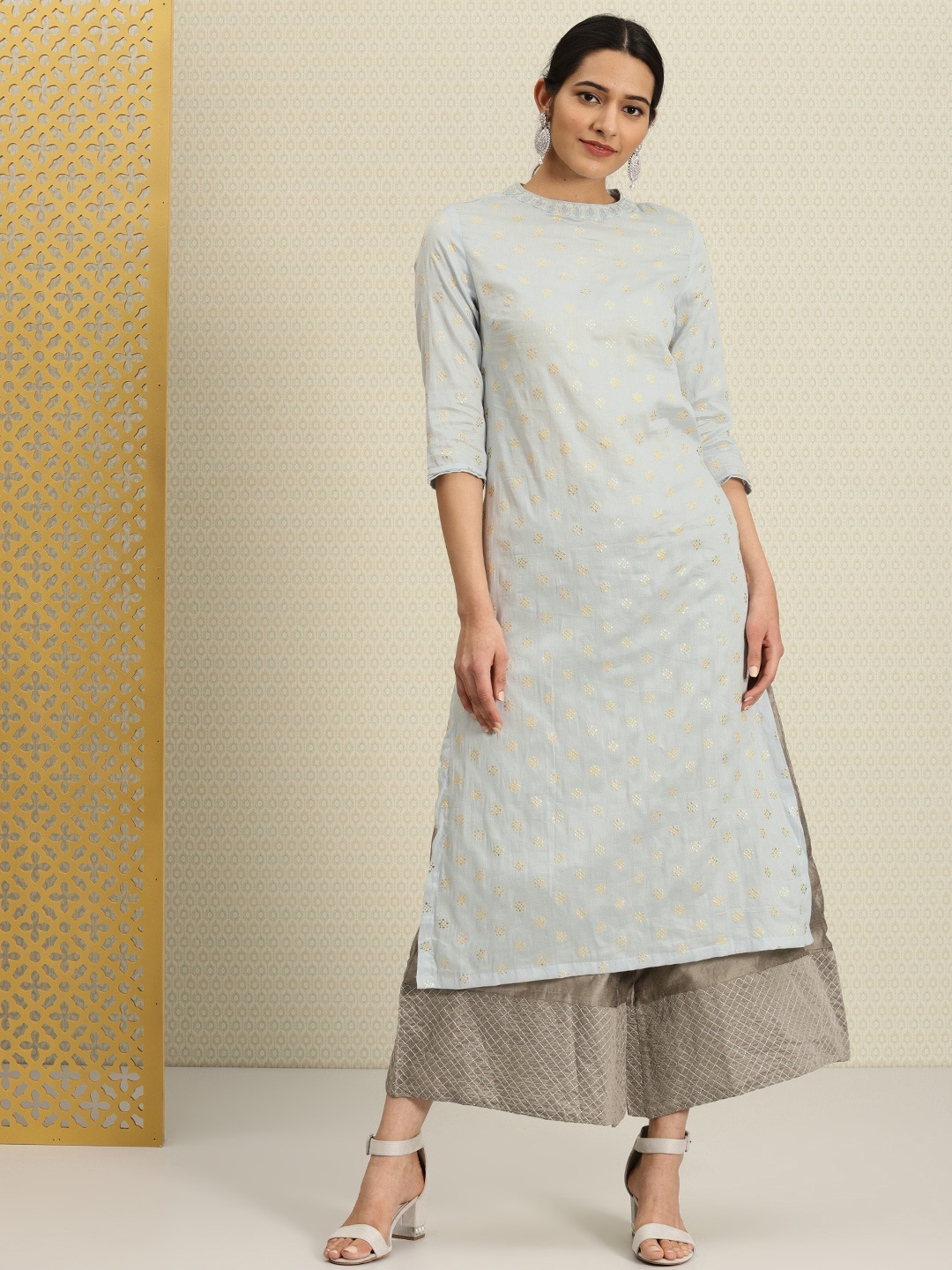 

House of Pataudi Women Blue Printed Straight Kurta