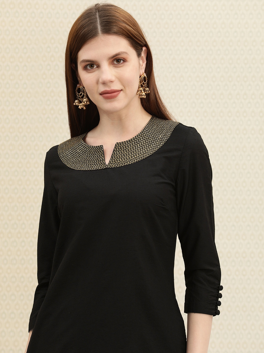 

House of Pataudi Women Black Solid A-Line Kurta