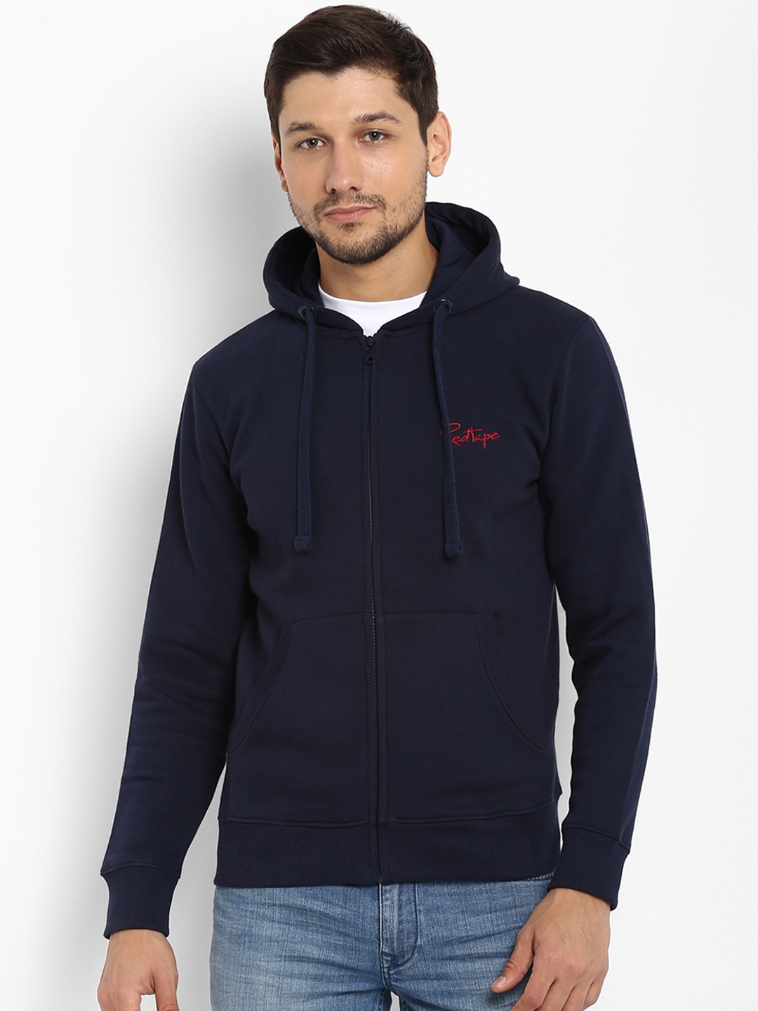 

Red Tape Men Navy Blue Solid Hooded Sweatshirt
