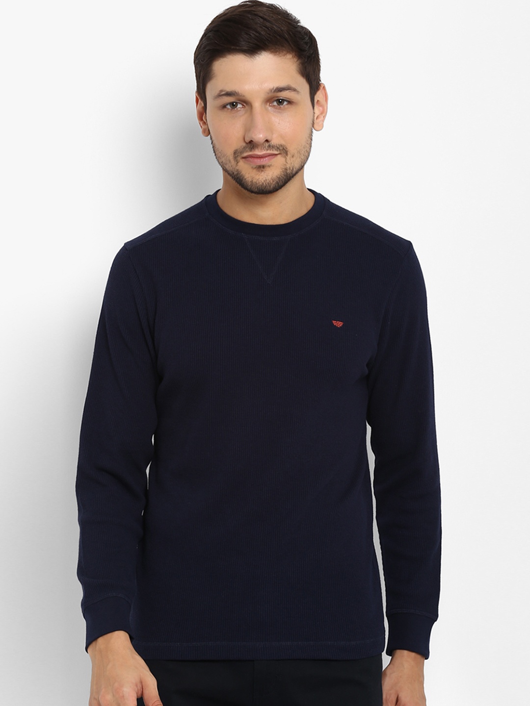 

Red Tape Men Navy Blue Self Design Round Neck T-shirt