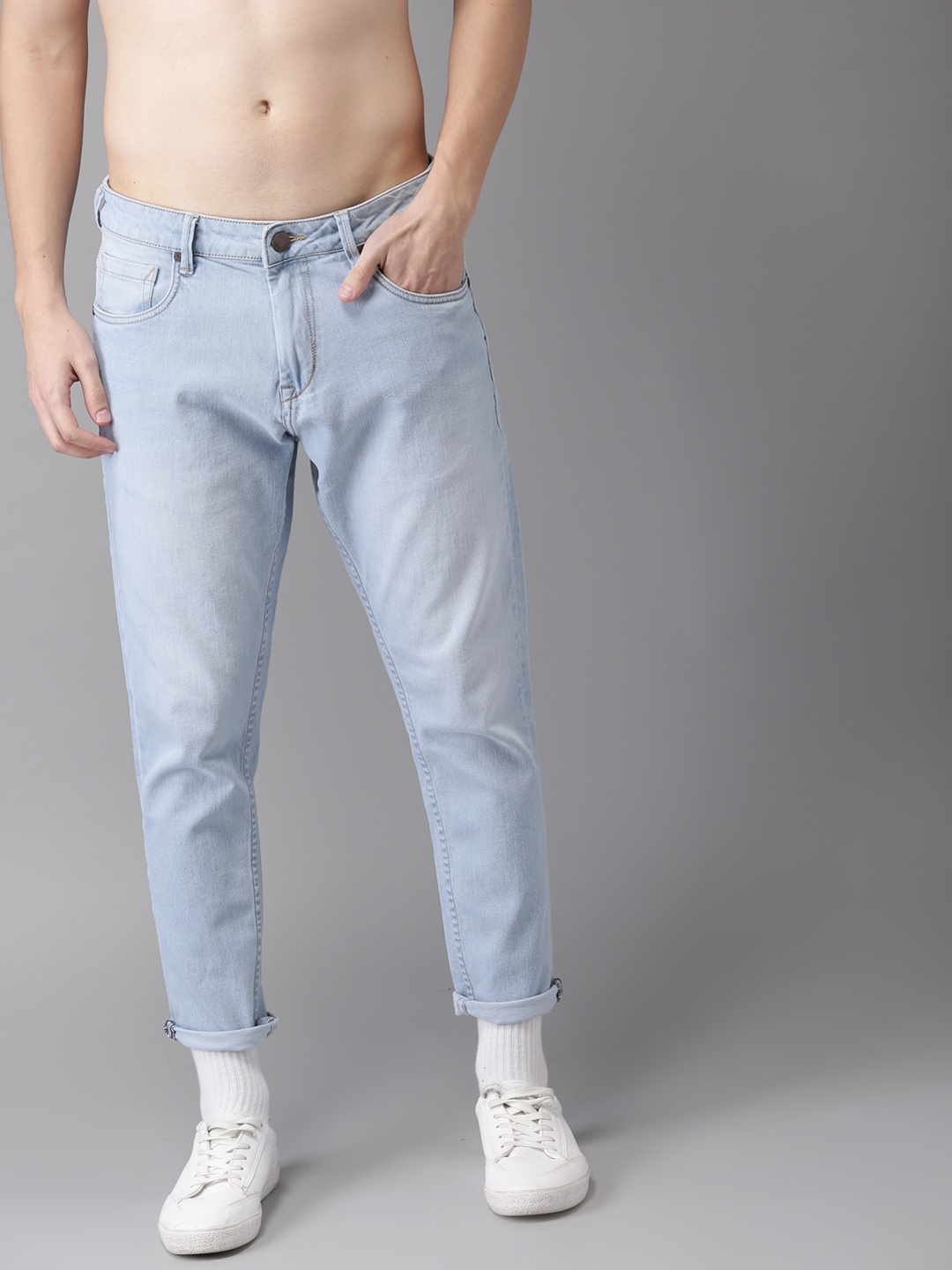 

HERE&NOW Men Blue Tapered Fit Mid-Rise Clean Look Stretchable Cropped Jeans