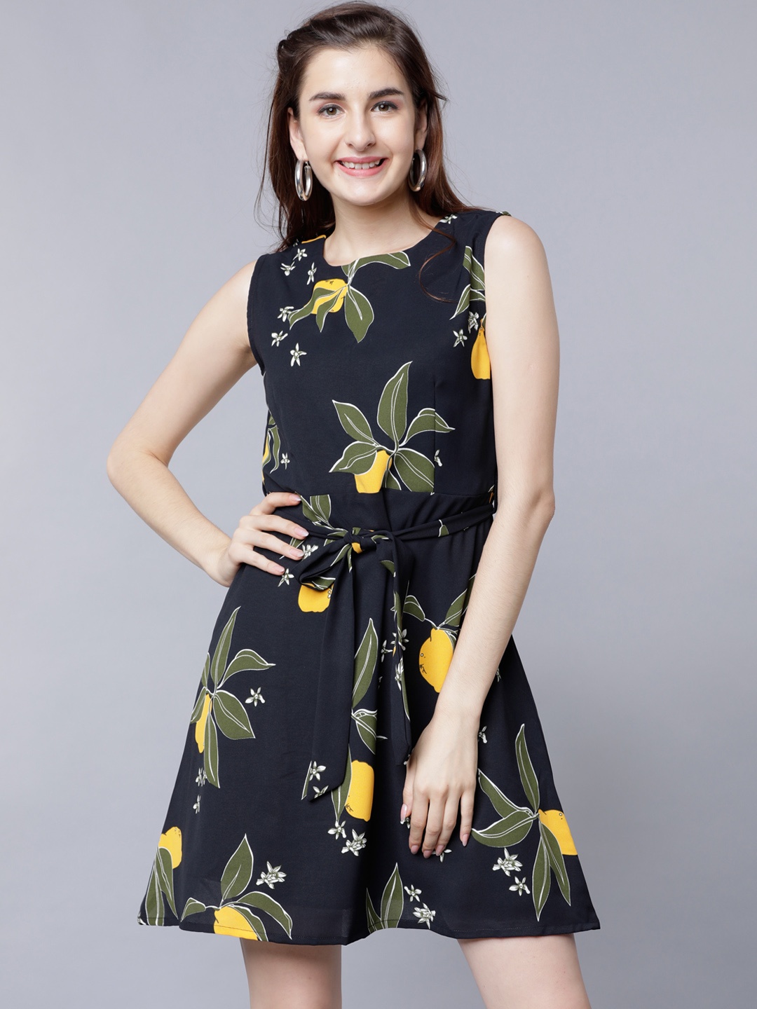 

Tokyo Talkies Women Navy Blue Printed Fit and Flare Dress