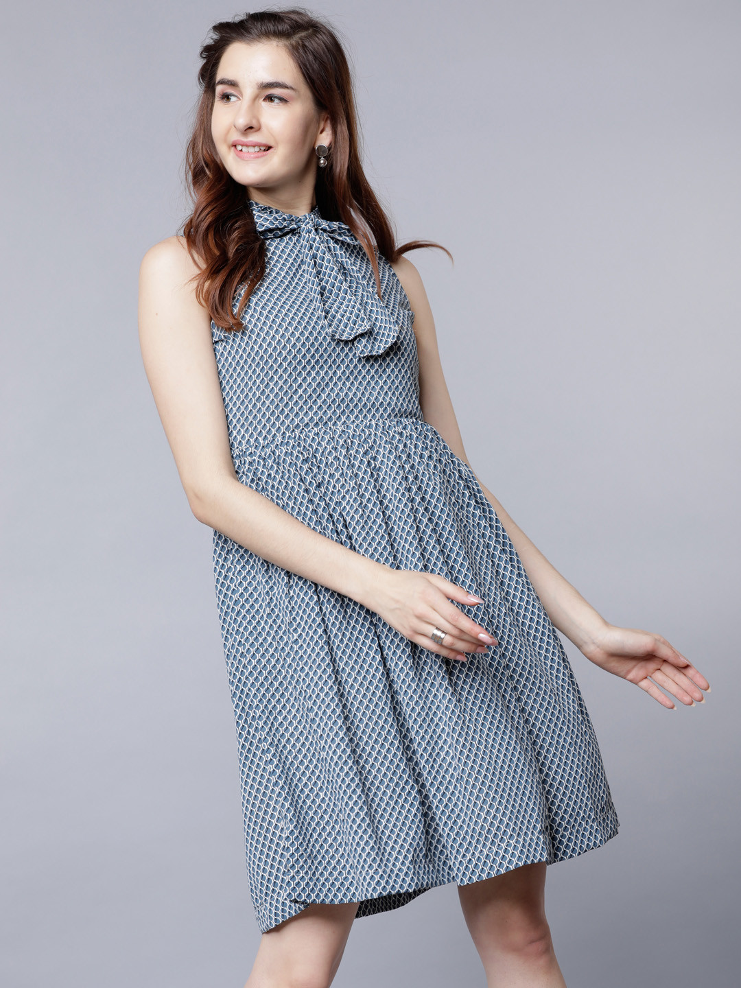 

Tokyo Talkies Women Blue Printed Fit and Flare Dress