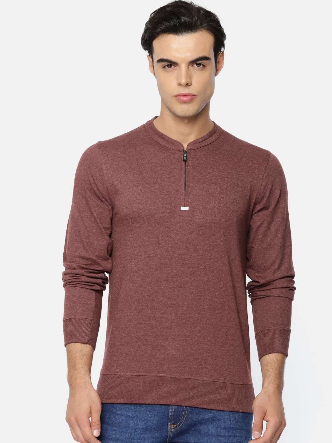

ARISE Men Maroon Solid Mandarin Collar Pure Cotton T-shirt