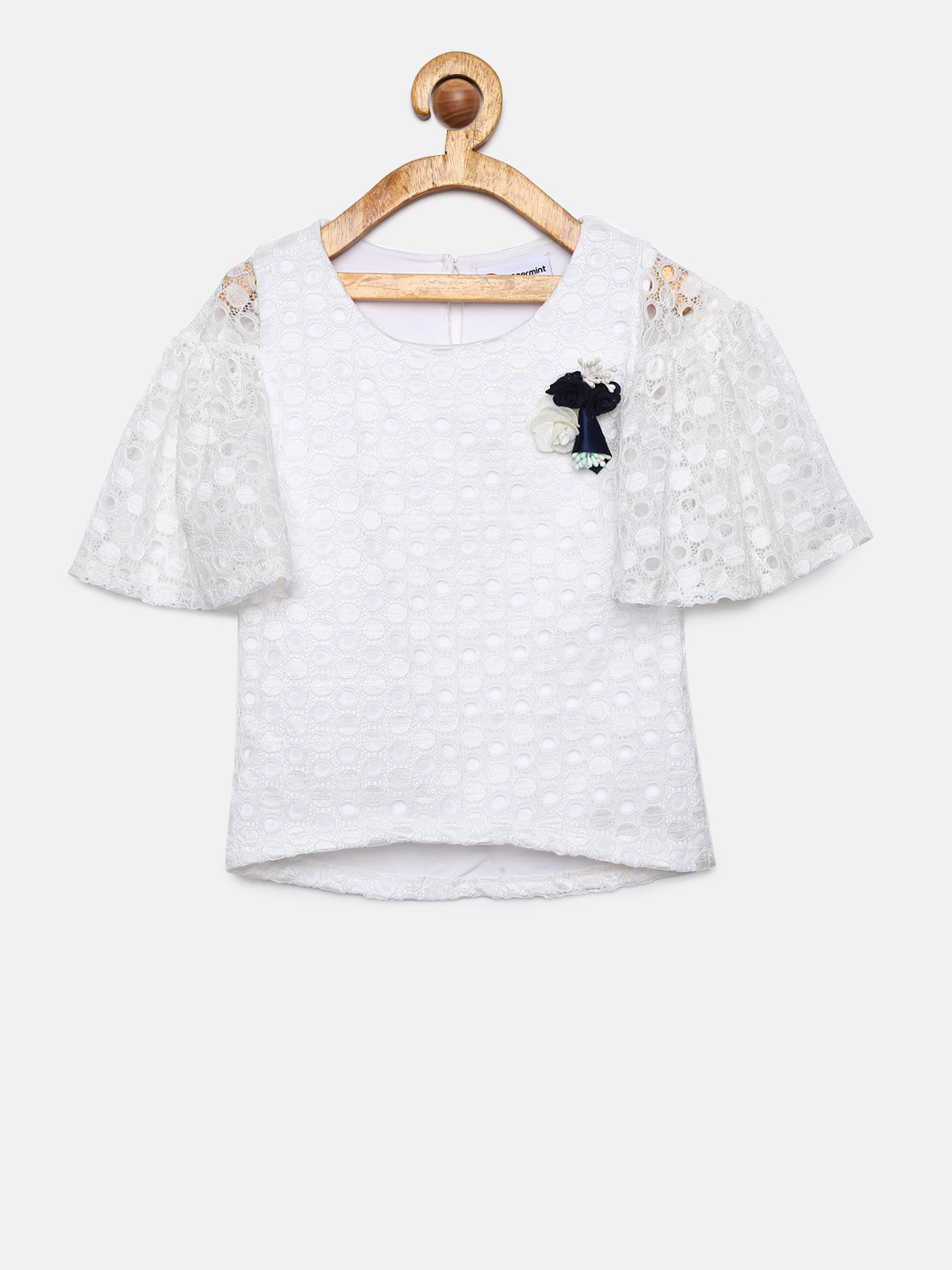 

Peppermint Girls Off-White Self Design High-Low Top