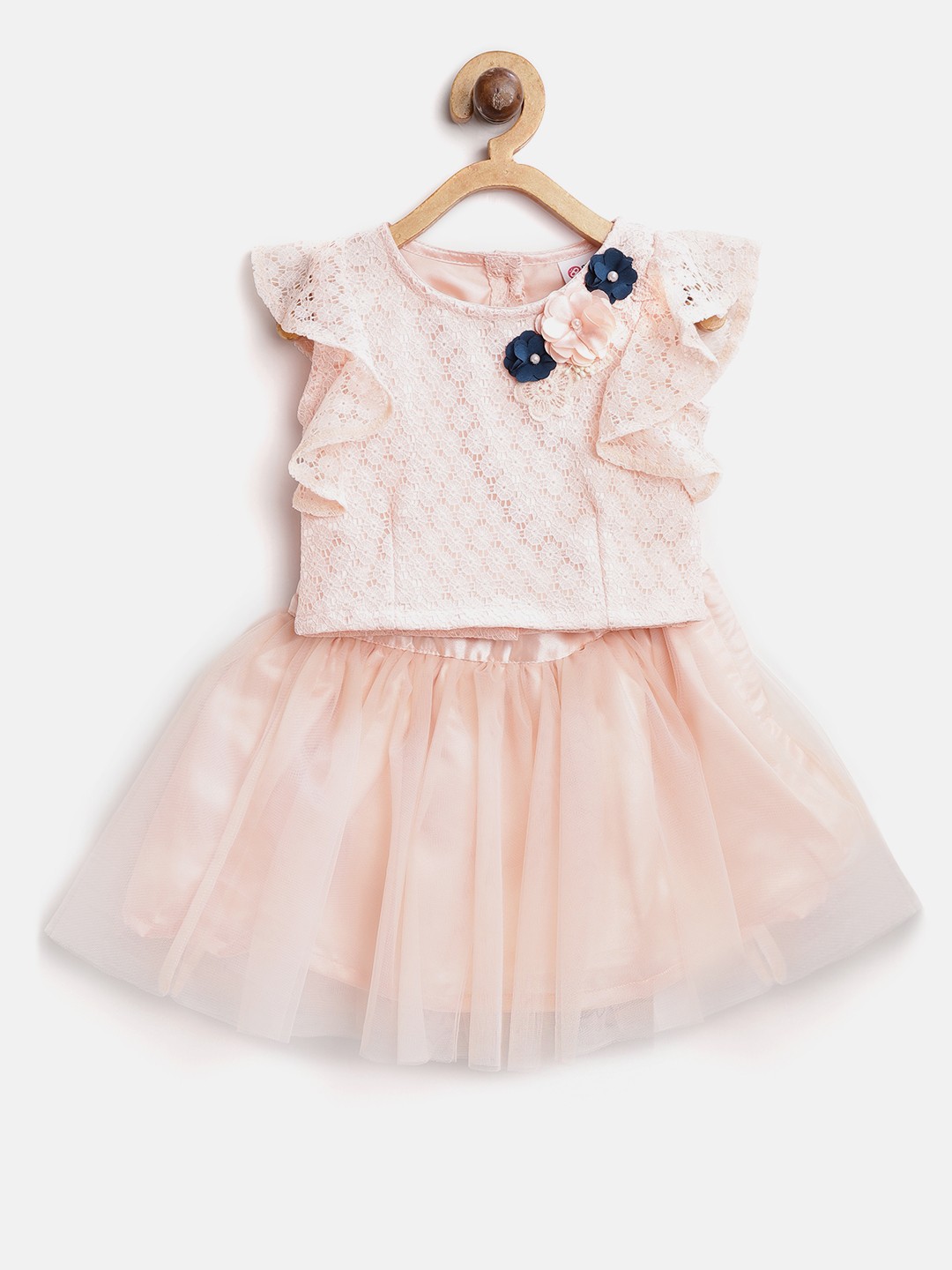 

Peppermint Girls Peach-Coloured Self Design Top with Skirt