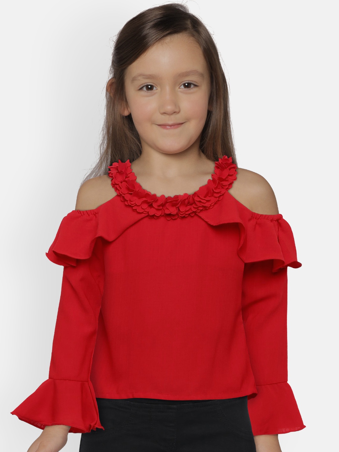 

Peppermint Girls Red Solid High-Low Top