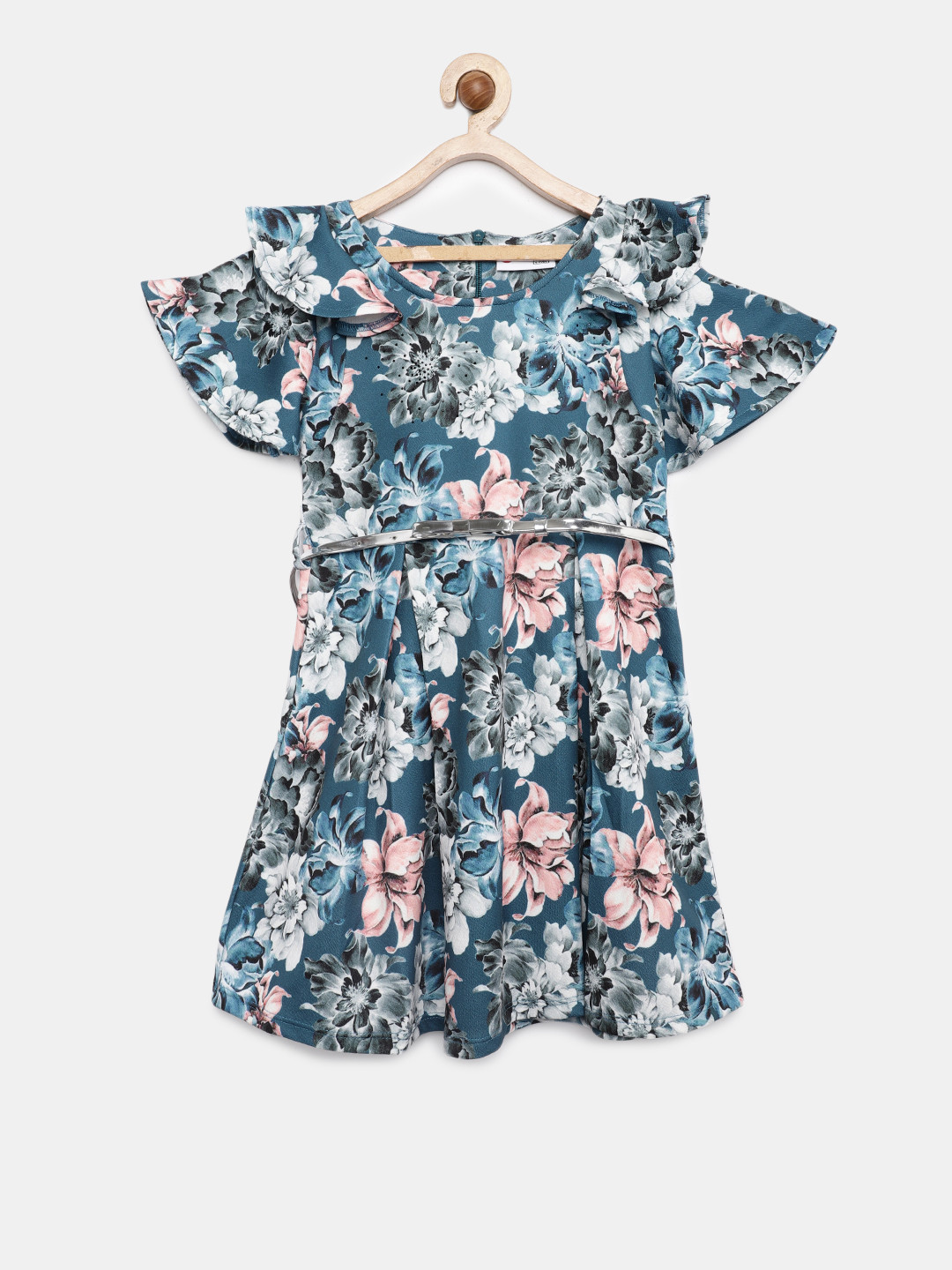 

Peppermint Girls Teal Blue Printed Fit and Flare Dress