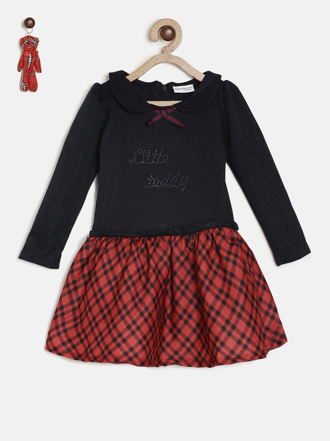 

Peppermint Girls Navy Blue Solid Fit and Flare Dress