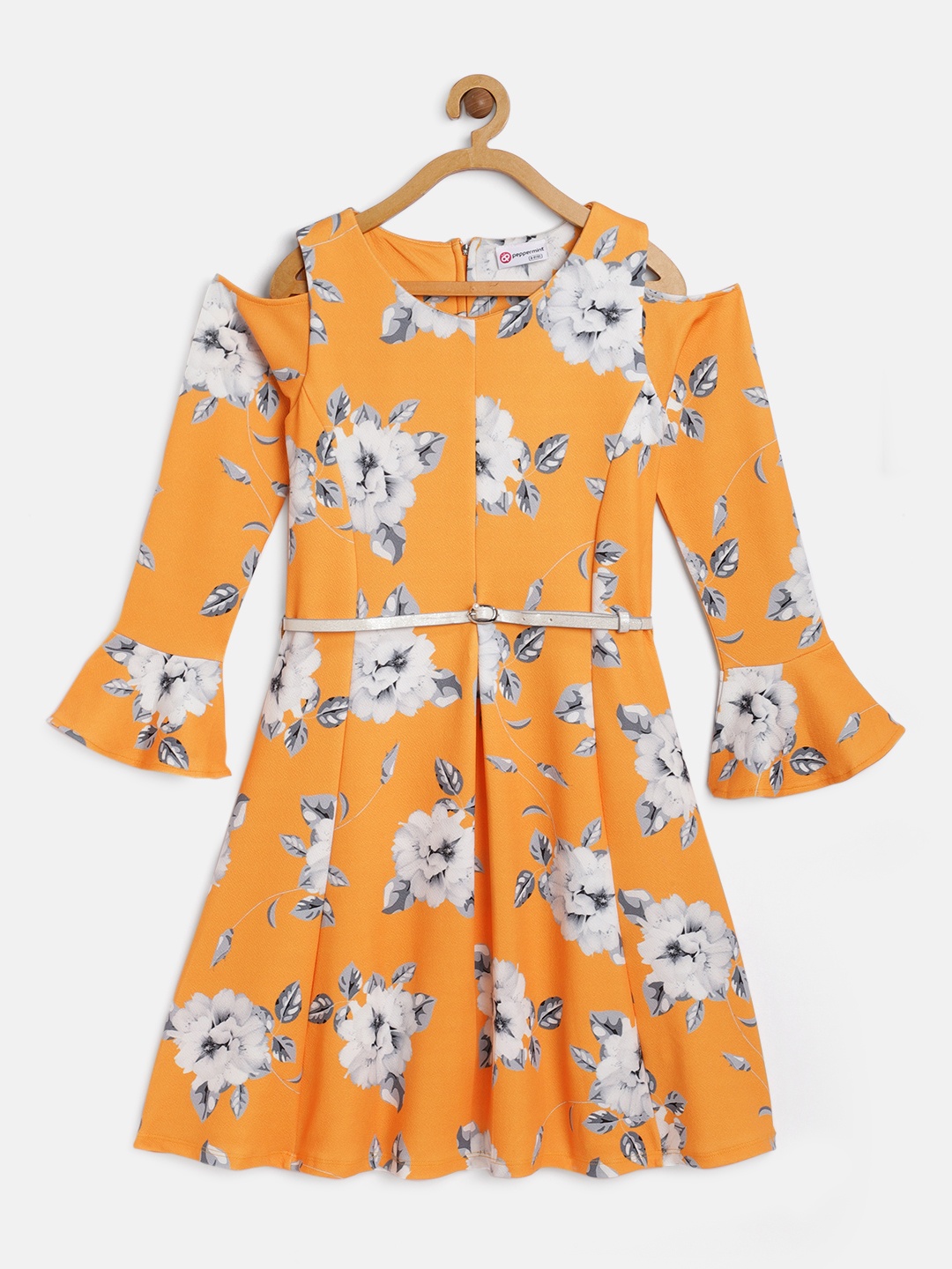 

Peppermint Girls Yellow Printed Fit and Flare Dress