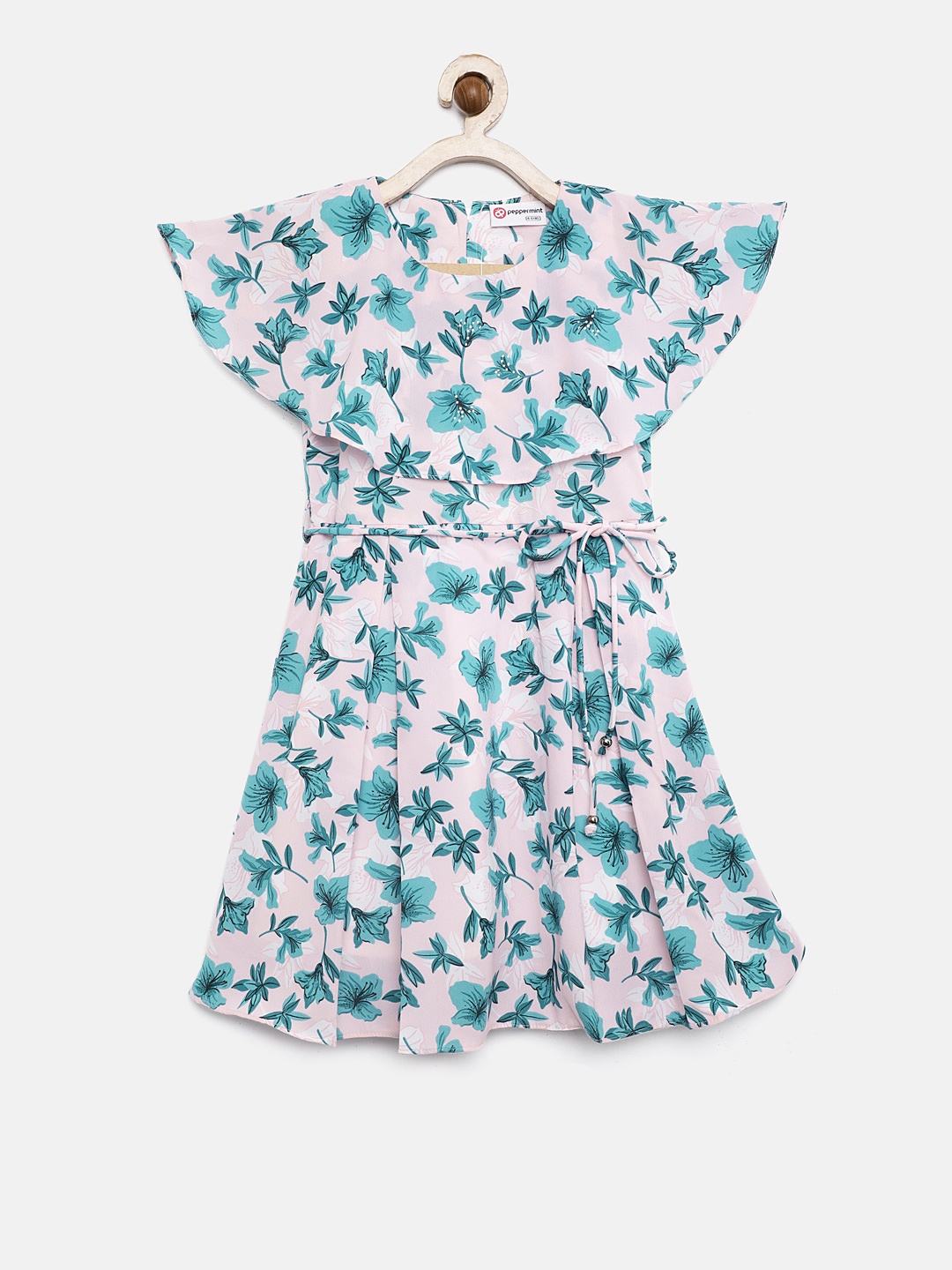 

Peppermint Girls Peach & Teal Blue SEASON SMOOTHIE Printed Fit and Flare Dress