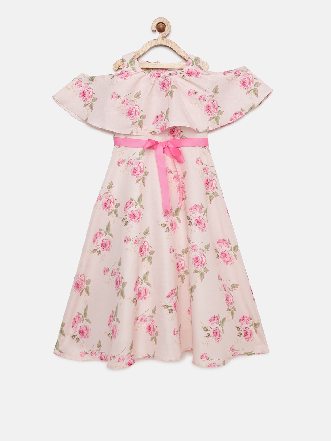 

Peppermint Girls Peach-Coloured Printed Fit and Flare Dress