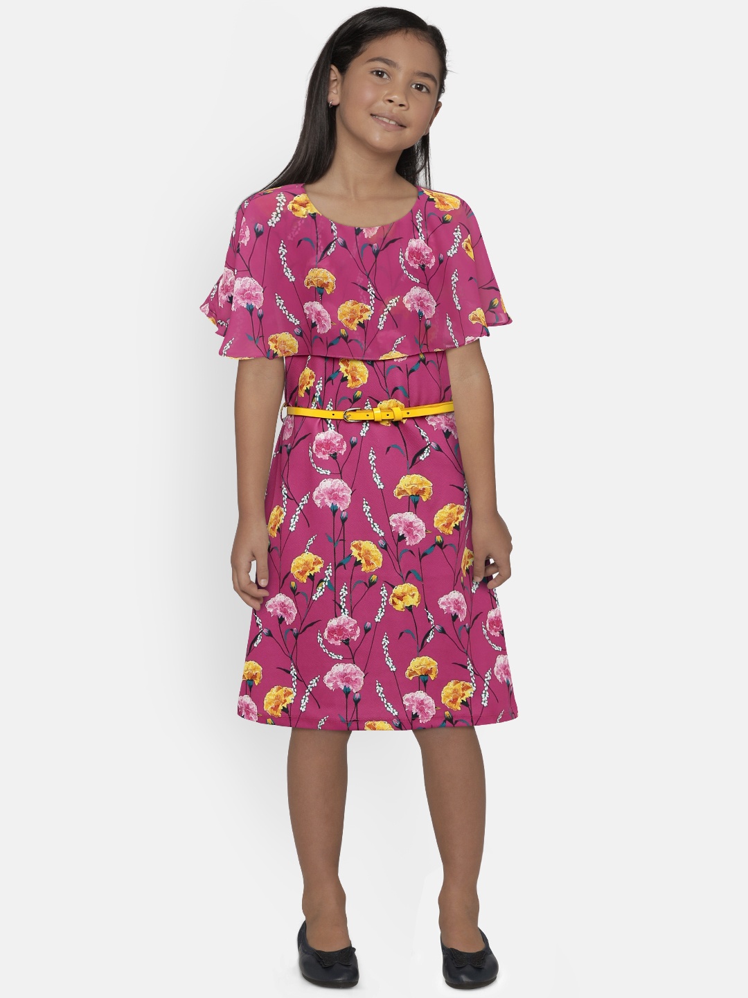 

Peppermint Girls Fuschia Printed A-Line Dress, Fuchsia