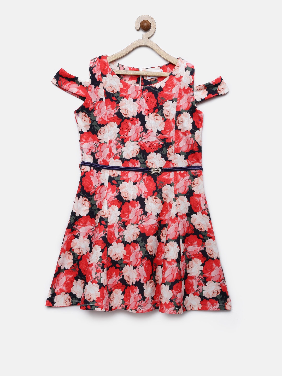 

Peppermint Girls Red & Peach-Coloured Printed Fit & Flare Dress
