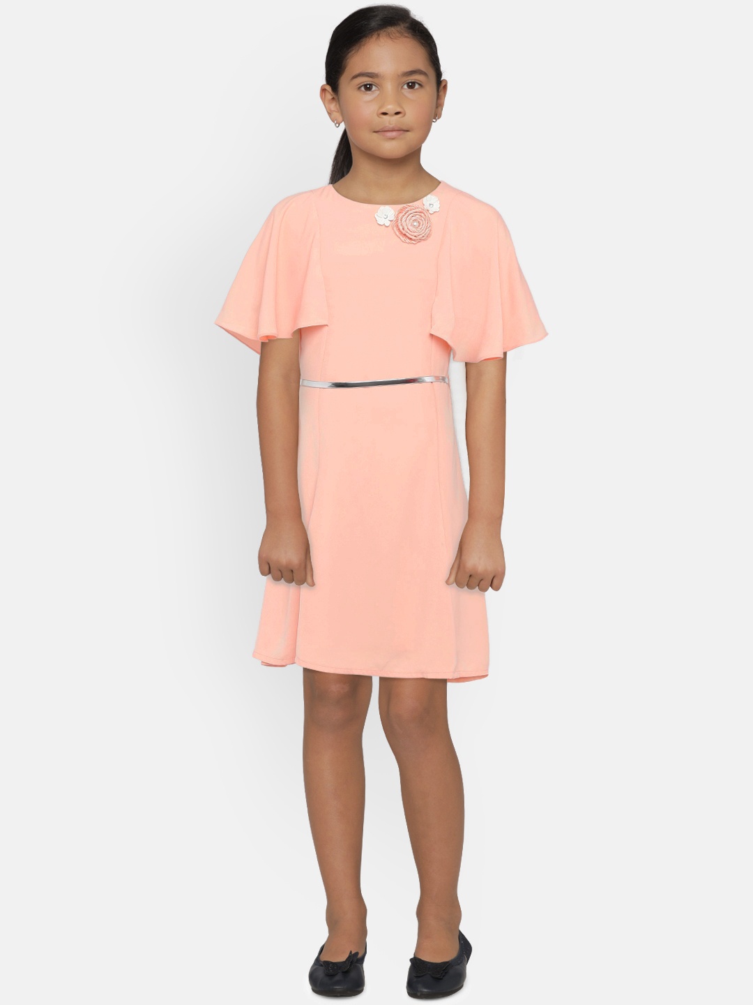 

Peppermint Girls Peach-Coloured Solid A-Line Dress