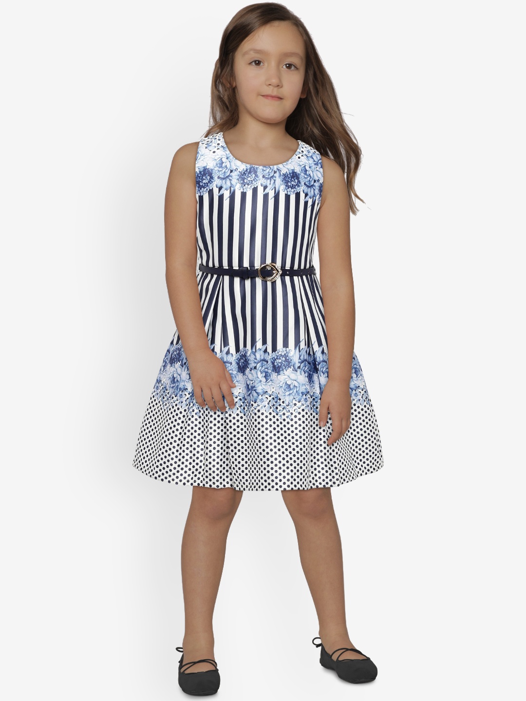 

Peppermint Girls Blue & White Printed Fit & Flare Dress