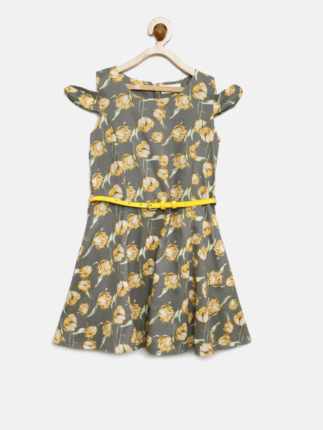 

Peppermint Grey & Yellow Floral Printed Fit and Flare Dress