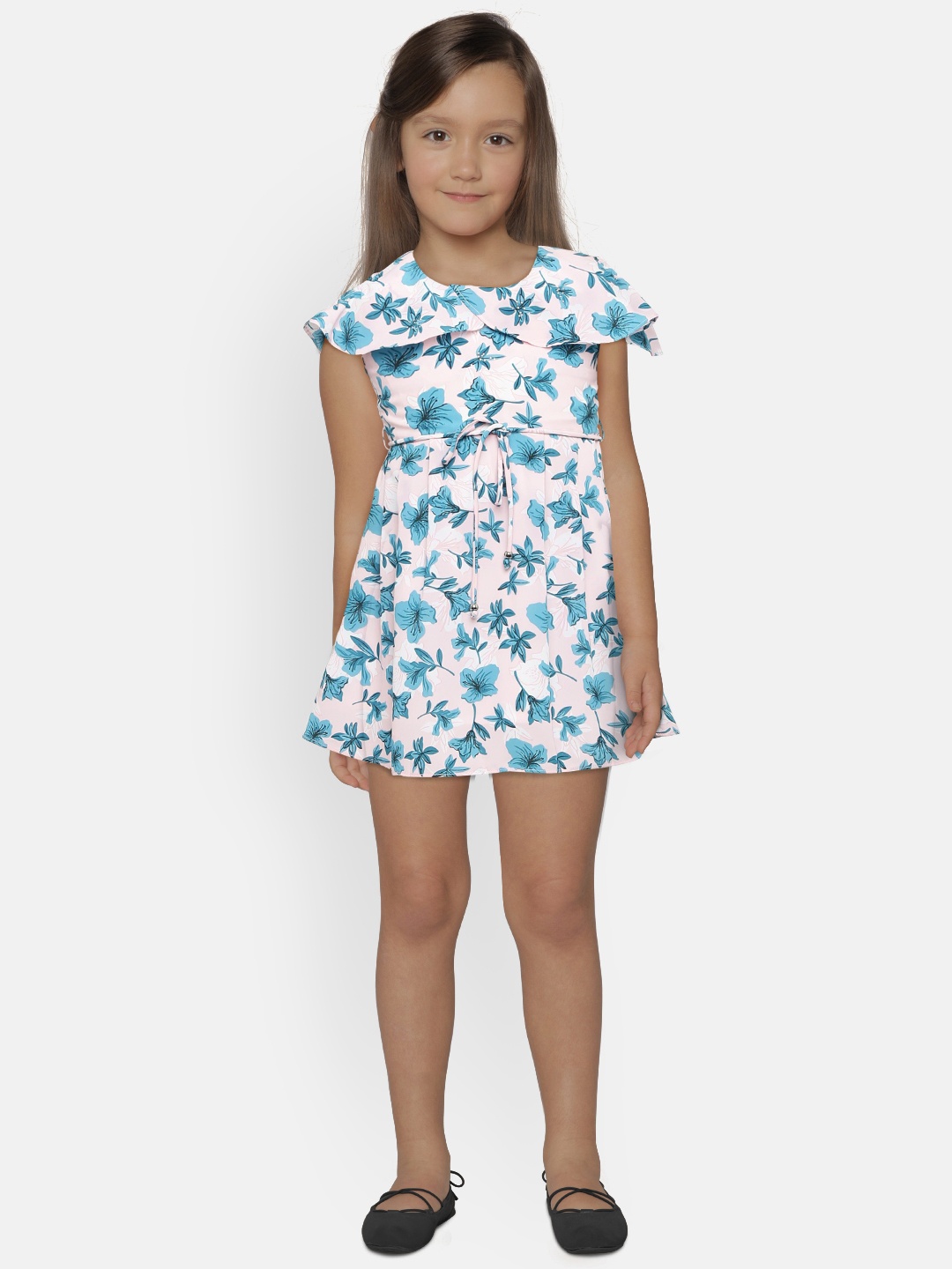 

Peppermint Girls Pink & Teal Blue Floral Print Layered Fit & Flare Dress